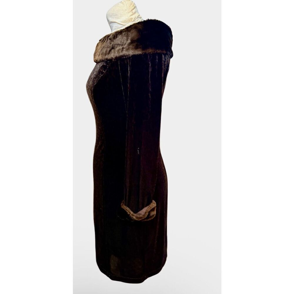 Joseph Ribkoff Vintage Velvet Leopard Off The Shoulder Dress Sz. 6Faux Fur - Picture 7 of 7